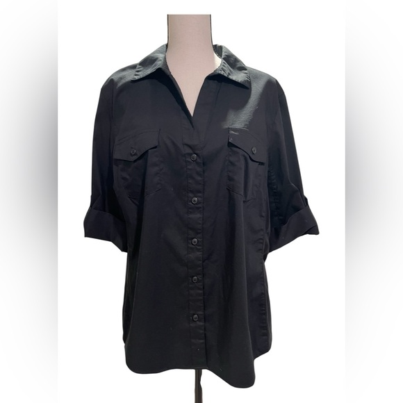 Anne Klein Classic Black Button-Down Shirt - Picture 1 of 7